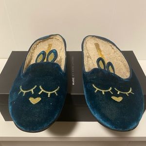 Teal Sleeping Bunny velvet and faux shearling mule loafers Marc Jacobs